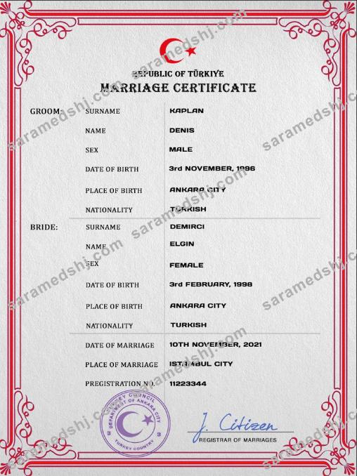 Turkey marriage certificate PSD template